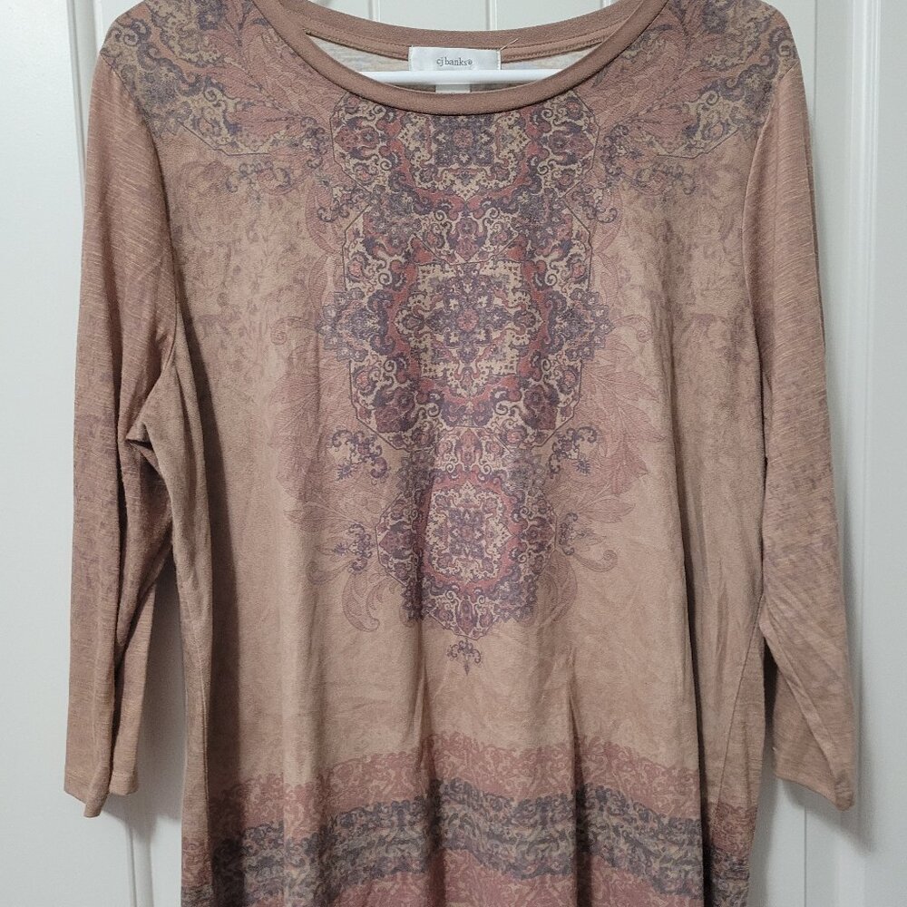 Tan Boho Top Womens XL Soft shirt 3/4 sleevesMaterial Cj Banks